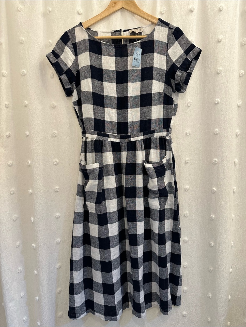 NWT Navy & White Buffalo Check Midi Dress with Pockets